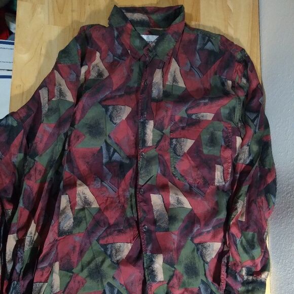 Vintage Stock Options Abstract Geometric Silk Button Down Shirt - Picture 2 of 7